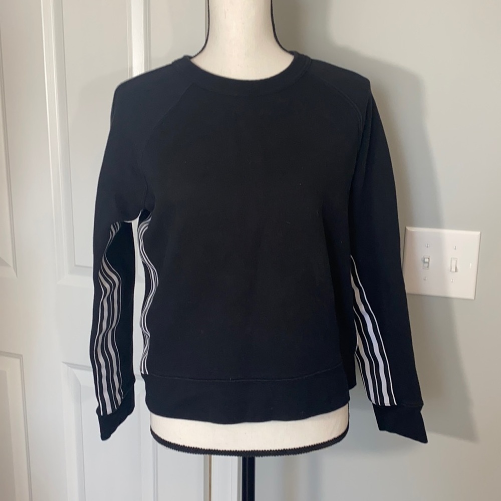 Athleta Soft Black and White Striped Fleece Lined Comfy Sweatshirt